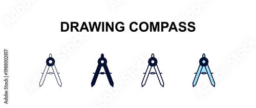 drawing compass  multi-style outline icon set - construction concept. Thin line, regular, filled, colored drawing compass  icon