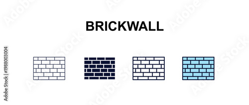 brickwall  multi-style outline icon set - construction concept. Thin line, regular, filled, colored brickwall  icon