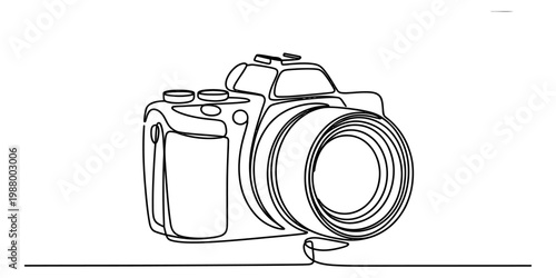 A continuous single line drawing of a dslr camera isolated on a clean white background design Vector, illustration