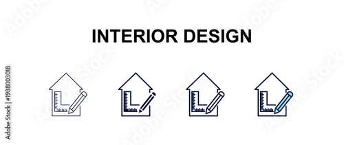interior design  multi-style outline icon set - construction concept. Thin line, regular, filled, colored interior design  icon