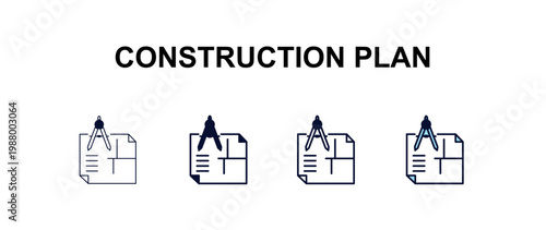 construction plan  multi-style outline icon set - construction concept. Thin line, regular, filled, colored construction plan  icon