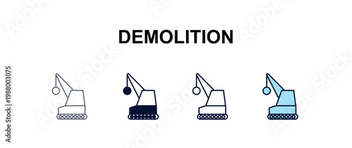 demolition  multi-style outline icon set - construction concept. Thin line, regular, filled, colored demolition  icon