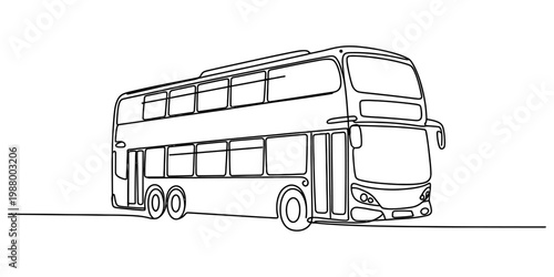 A single continuous line drawing of a double decker bus isolated on a simple white background page Vector, illustration