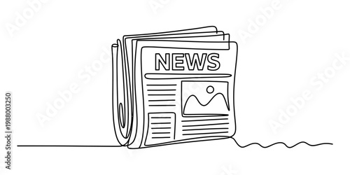 A single continuous line drawing of a daily newspaper with a news headline and image placeholder Vector, illustration