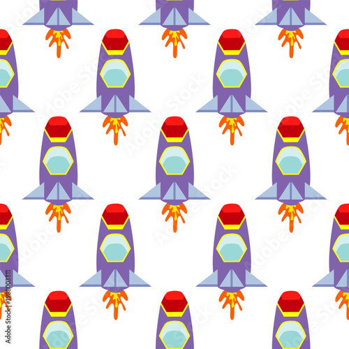 Seamless pattern with colorful rockets on white background