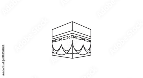 Cubic sacred building line art illustration, simple monochrome vector icon representing a holy shrine or place of worship
