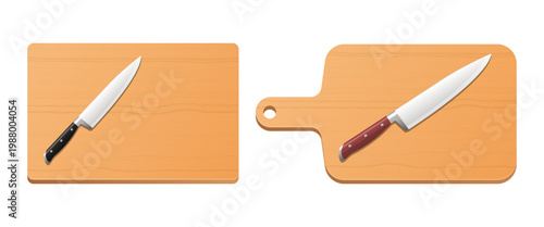 Knife on cutting board: food preparation and culinary tool illustration