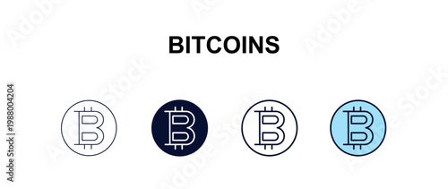 bitcoins  multi-style outline icon set - cryptocurrency concept. Thin line, regular, filled, colored bitcoins  icon