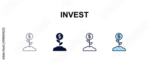 invest  multi-style outline icon set - cryptocurrency concept. Thin line, regular, filled, colored invest  icon
