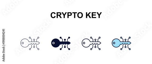crypto key  multi-style outline icon set - cryptocurrency concept. Thin line, regular, filled, colored crypto key  icon
