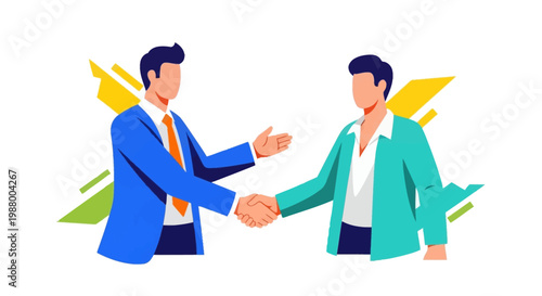 Two businessmen shaking hands in a professional agreement.