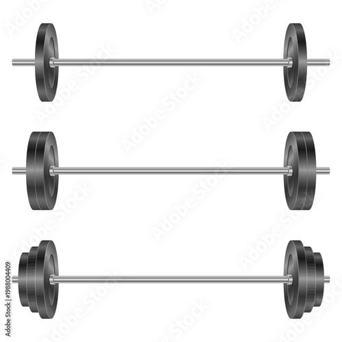 Three barbells with different weight amounts show strength training options.