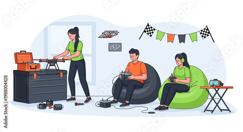 Young people enjoying leisure activities with technology and games.