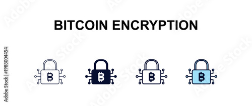 bitcoin encryption  multi-style outline icon set - cryptocurrency concept. Thin line, regular, filled, colored bitcoin encryption  icon