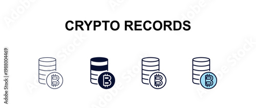 crypto records  multi-style outline icon set - cryptocurrency concept. Thin line, regular, filled, colored crypto records  icon