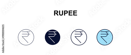 rupee  multi-style outline icon set - cryptocurrency concept. Thin line, regular, filled, colored rupee  icon