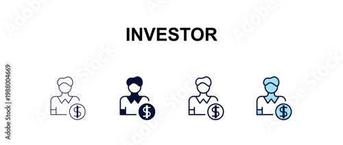 investor  multi-style outline icon set - cryptocurrency concept. Thin line, regular, filled, colored investor  icon