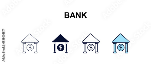 bank  multi-style outline icon set - cryptocurrency concept. Thin line, regular, filled, colored bank  icon