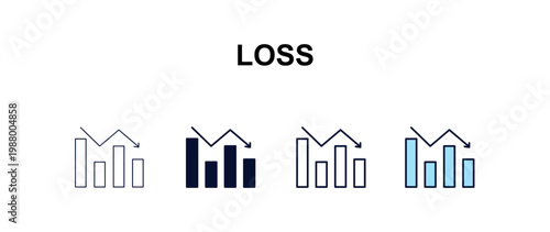 loss  multi-style outline icon set - cryptocurrency concept. Thin line, regular, filled, colored loss  icon