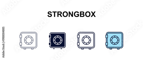 strongbox  multi-style outline icon set - cryptocurrency concept. Thin line, regular, filled, colored strongbox  icon