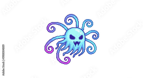 Scary Blue Ghostly Creature with Tentacles.