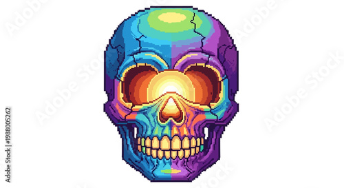 Vibrant Psychedelic Skull with Fiery Glowing Eyes.