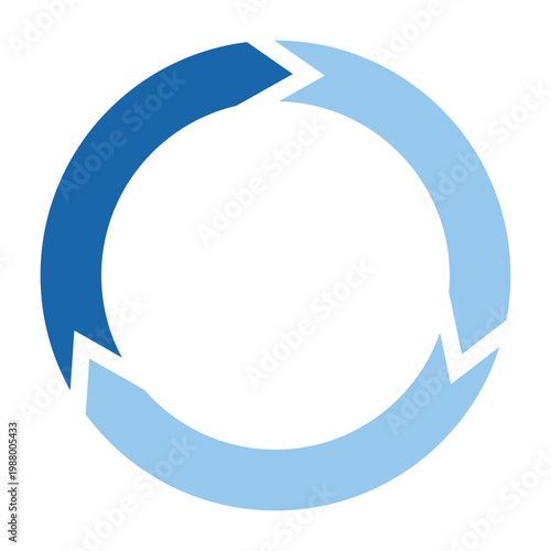 Blue cycle diagram with arrows 3 steps pie chart or circle graph for business presentation concept. Progress for marketing and education goal vector.