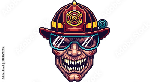 Scary Firefighter Skull Wearing Goggles and Helmet.