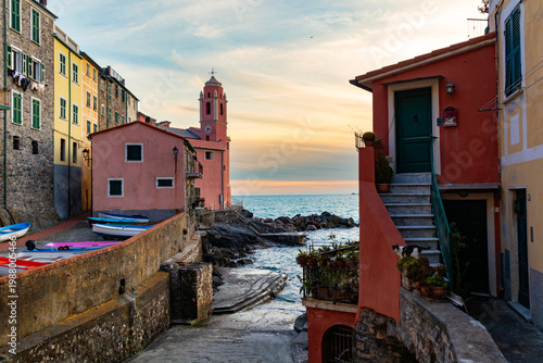 Bild auf Leinwand View of Tellaro village in Liguria at sunset