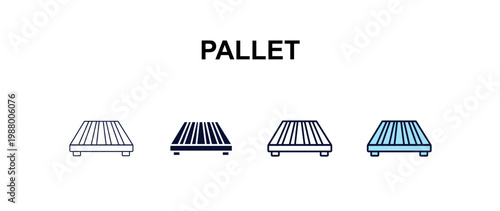 pallet multi-style outline icon set - delivery concept. Thin line, regular, filled, colored pallet icon