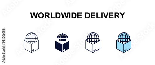 worldwide delivery multi-style outline icon set - delivery concept. Thin line, regular, filled, colored worldwide delivery icon