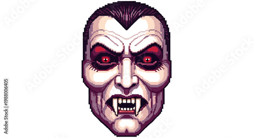 Scary Vampire Face with Red Eyes and Fangs.