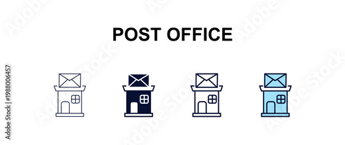post office multi-style outline icon set - delivery concept. Thin line, regular, filled, colored post office icon