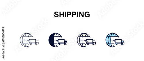 shipping multi-style outline icon set - delivery concept. Thin line, regular, filled, colored shipping icon