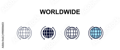 worldwide multi-style outline icon set - delivery concept. Thin line, regular, filled, colored worldwide icon