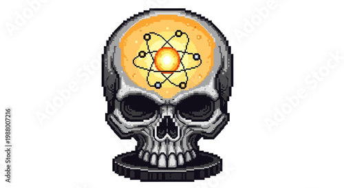 Skull with Atomic Structure Inside Brain.