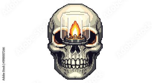 Skull with Candle Lantern in Eye Sockets.