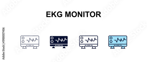 ekg monitor multi-style outline icon set - dentist concept. Thin line, regular, filled, colored ekg monitor icon