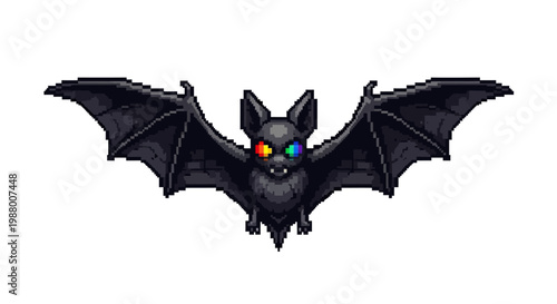 Spooky Black Bat with Glowing Eyes Halloween Decoration.