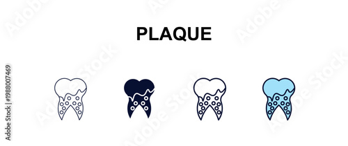 plaque multi-style outline icon set - dentist concept. Thin line, regular, filled, colored plaque icon