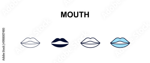 mouth multi-style outline icon set - dentist concept. Thin line, regular, filled, colored mouth icon