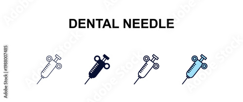 dental needle multi-style outline icon set - dentist concept. Thin line, regular, filled, colored dental needle icon