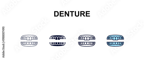 denture multi-style outline icon set - dentist concept. Thin line, regular, filled, colored denture icon