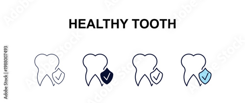 healthy tooth multi-style outline icon set - dentist concept. Thin line, regular, filled, colored healthy tooth icon