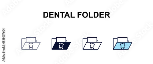 dental folder multi-style outline icon set - dentist concept. Thin line, regular, filled, colored dental folder icon