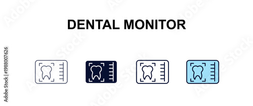 dental monitor multi-style outline icon set - dentist concept. Thin line, regular, filled, colored dental monitor icon