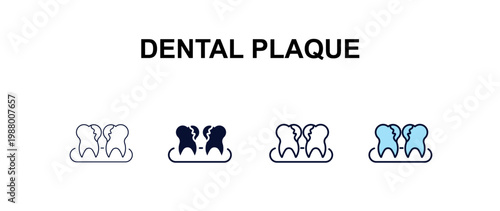 dental plaque multi-style outline icon set - dentist concept. Thin line, regular, filled, colored dental plaque icon