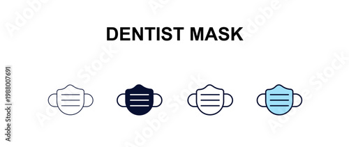 dentist mask multi-style outline icon set - dentist concept. Thin line, regular, filled, colored dentist mask icon