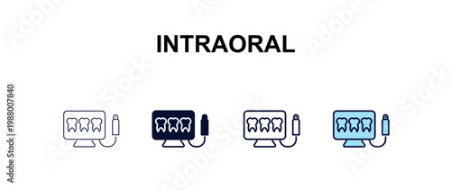 intraoral multi-style outline icon set - dentist concept. Thin line, regular, filled, colored intraoral icon
