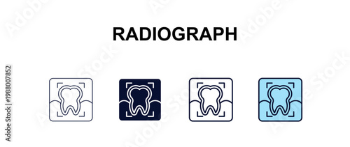 radiograph multi-style outline icon set - dentist concept. Thin line, regular, filled, colored radiograph icon